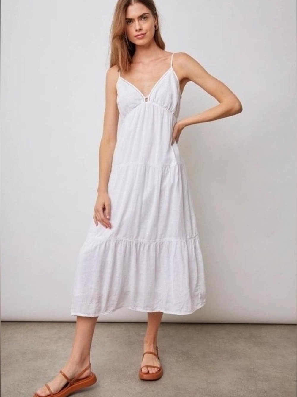 Rails White Spaghetti-Strap Tiered Midi Dress